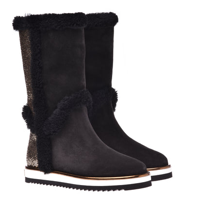 Boots in black suede and glitter