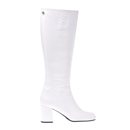 Bottes en croco blanc laiteux