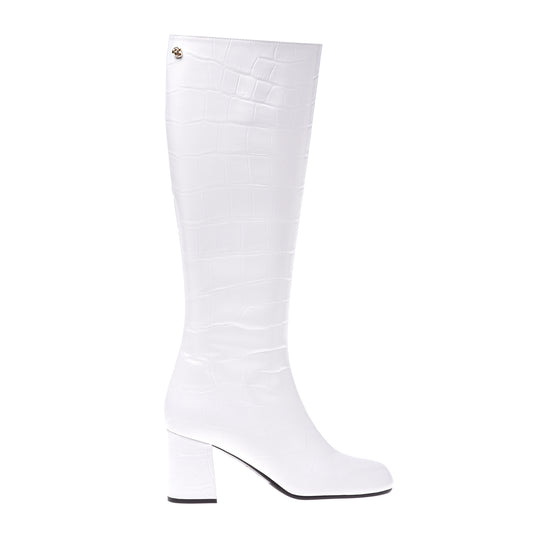 Bottes en croco blanc laiteux