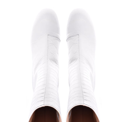 Bottes en croco blanc laiteux