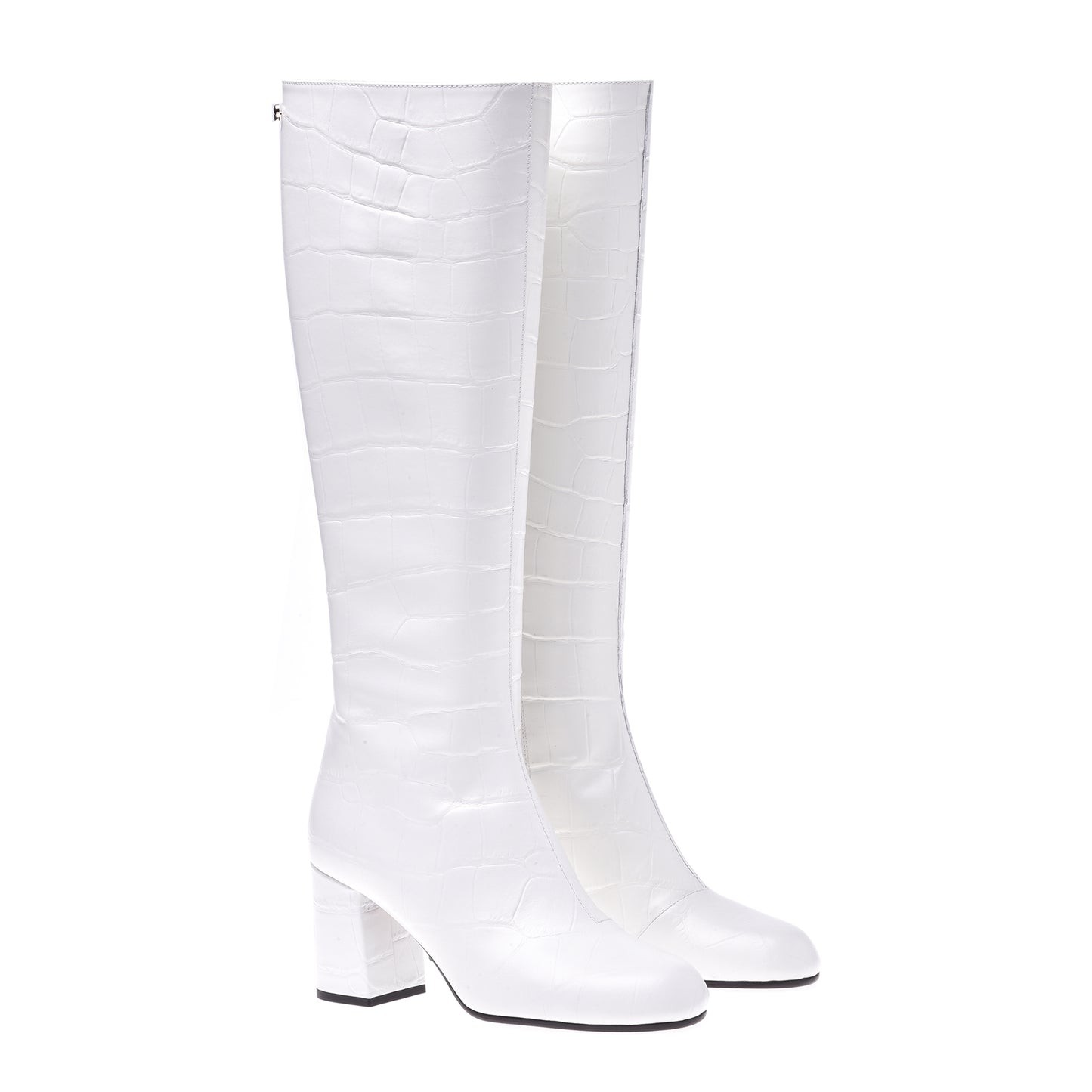 Bottes en croco blanc laiteux