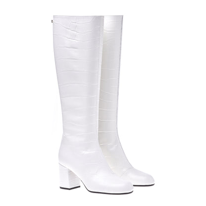 Bottes en croco blanc laiteux