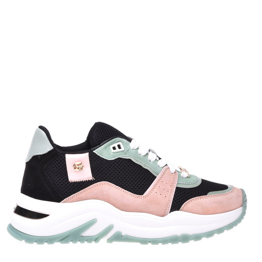Sneakers en daim rose et tissu noir