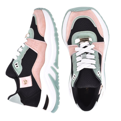 Sneakers en daim rose et tissu noir