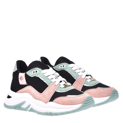 Sneakers en daim rose et tissu noir