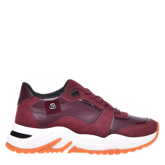 Sneakers en daim et nappa grenat