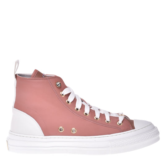 Sneakers montantes en cuir et satin bois de rose
