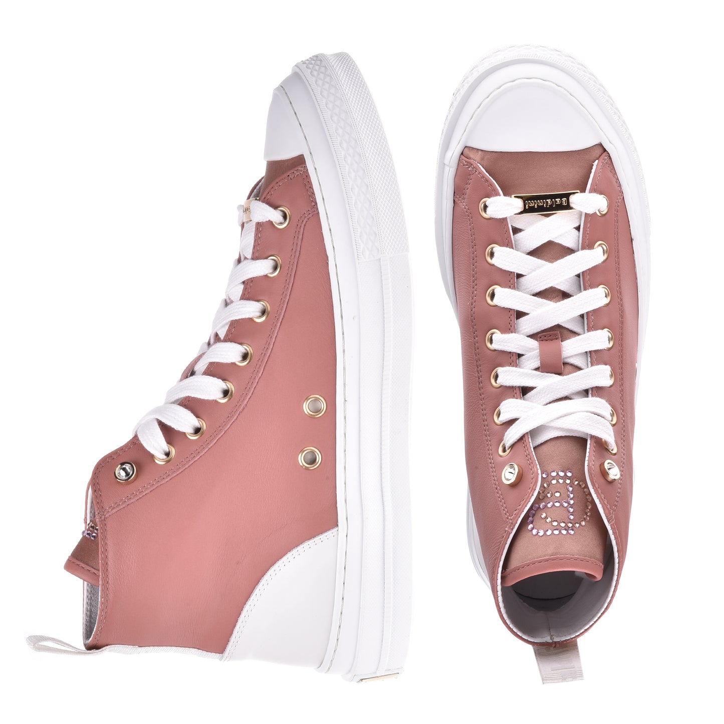 Sneakers montantes en cuir et satin bois de rose