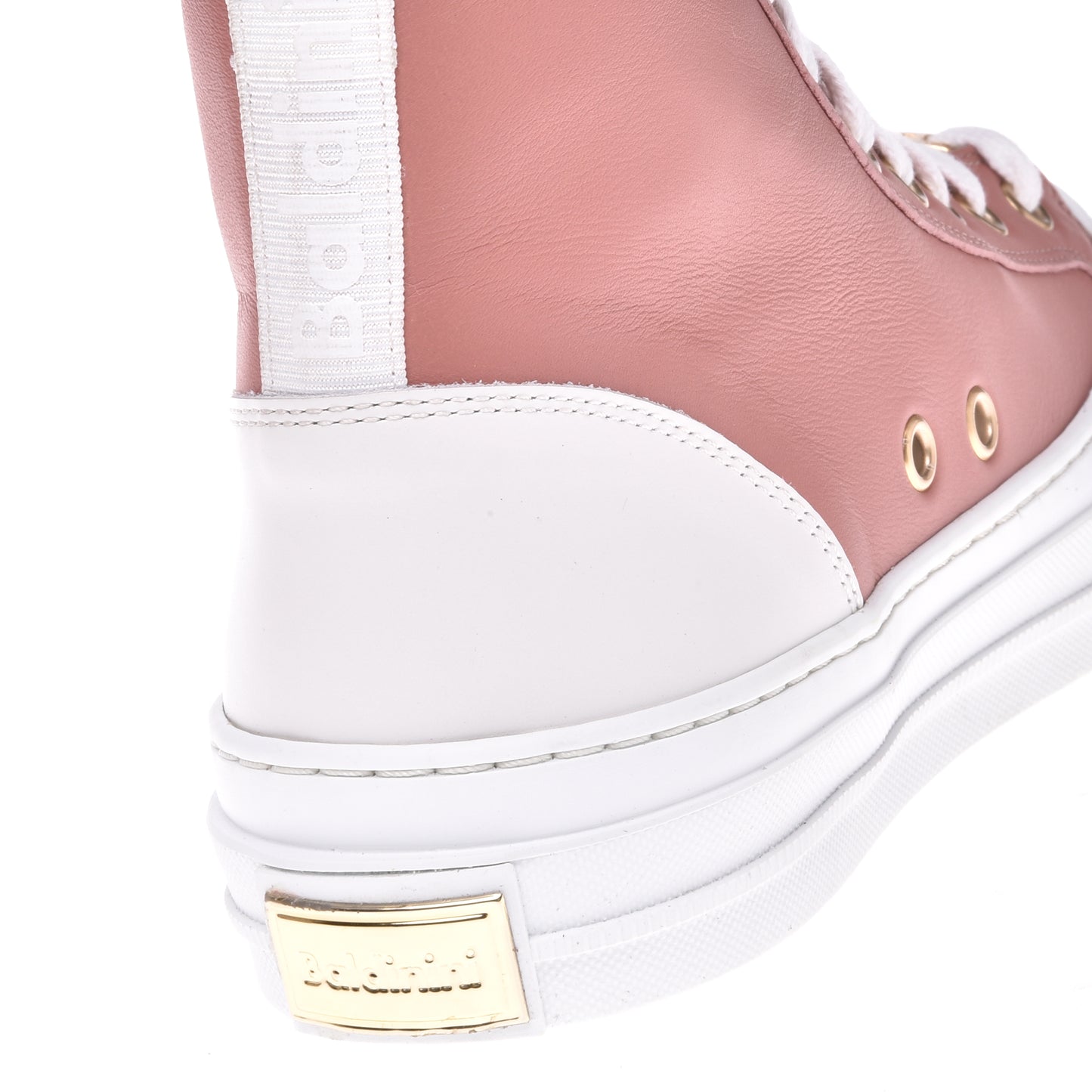 Sneakers montantes en cuir et satin bois de rose