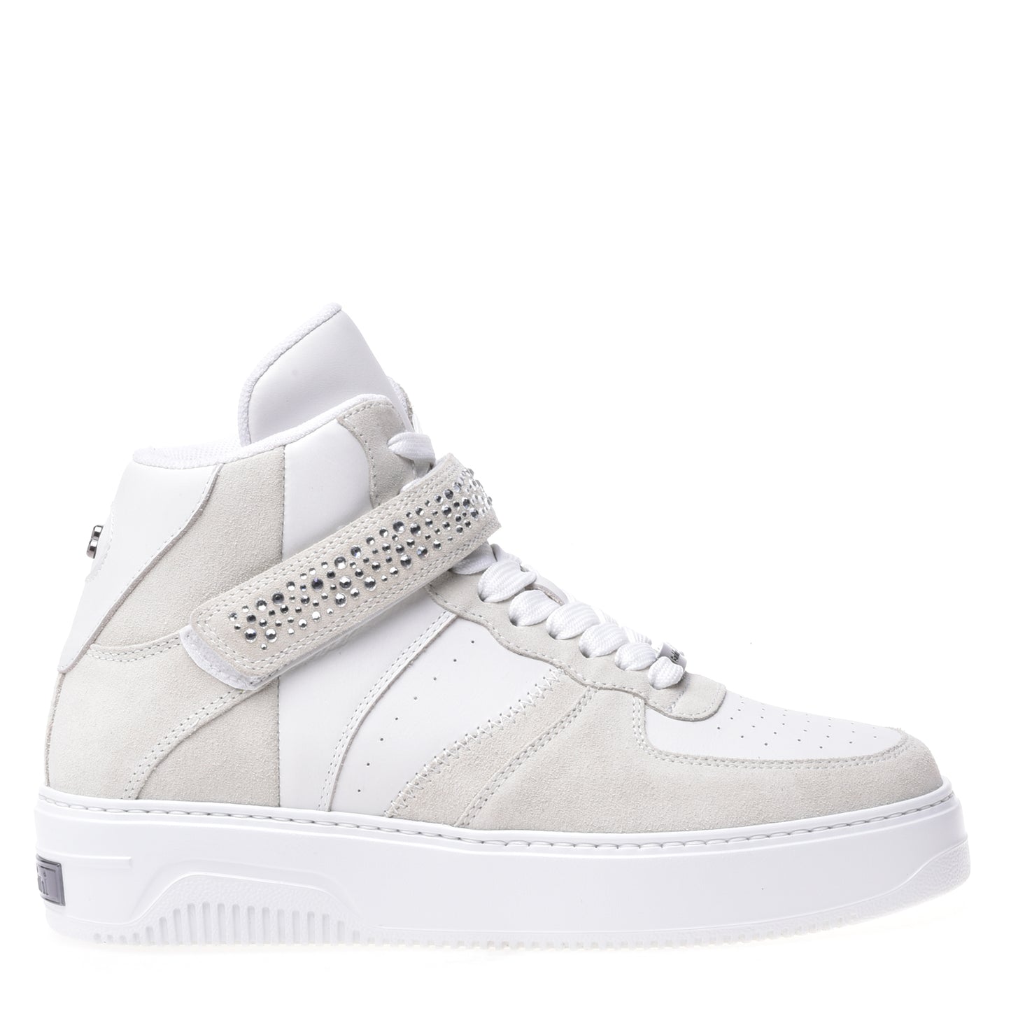 Sneakers montantes en cuir de veau et daim blanc laiteux