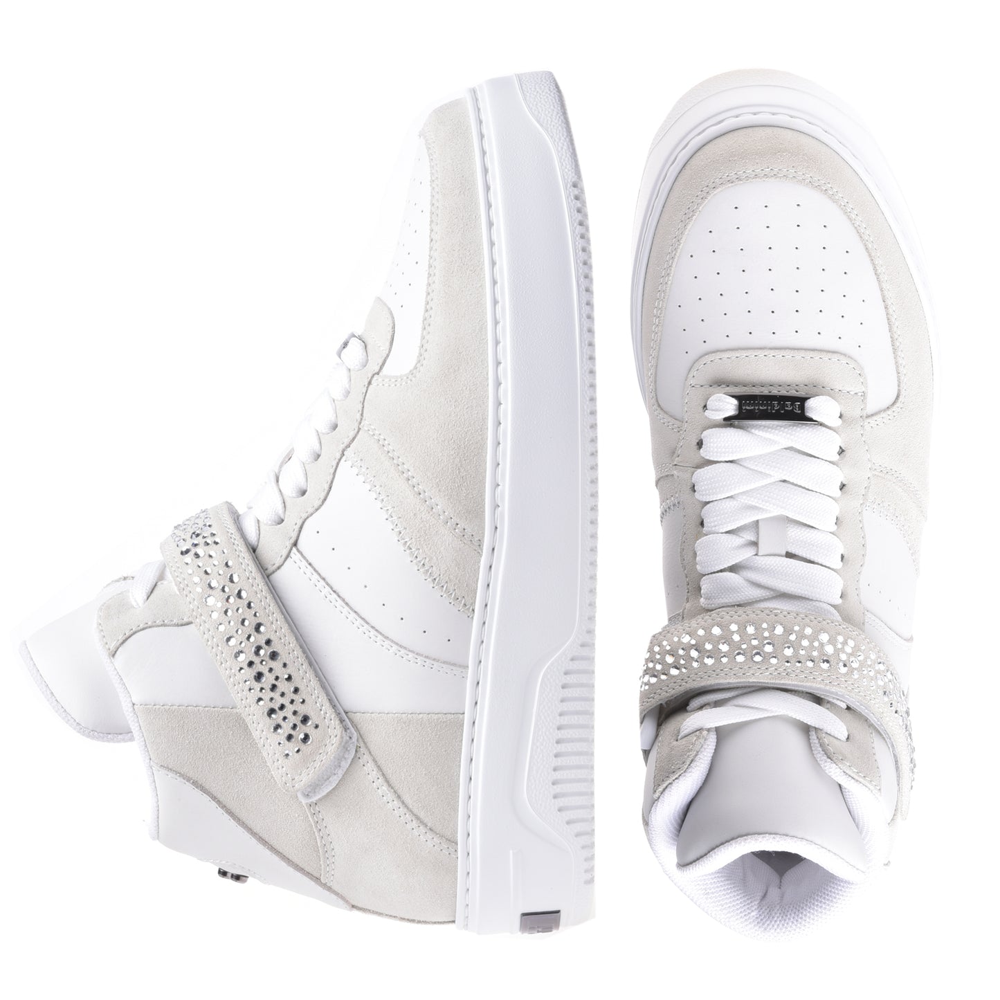 Sneakers montantes en cuir de veau et daim blanc laiteux