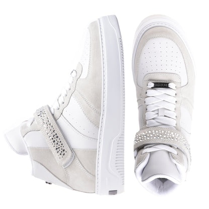 Sneakers montantes en cuir de veau et daim blanc laiteux
