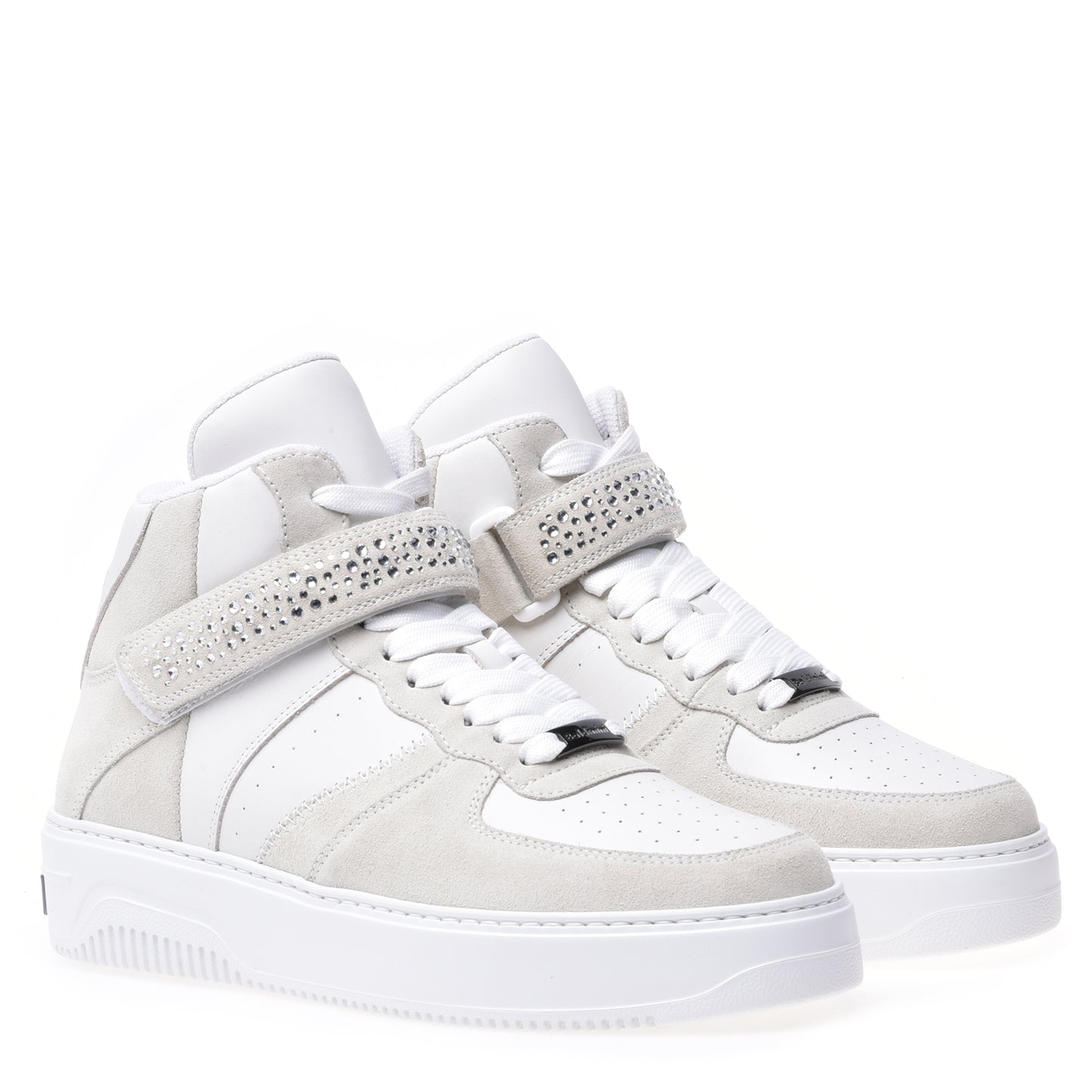 Sneakers montantes en cuir de veau et daim blanc laiteux