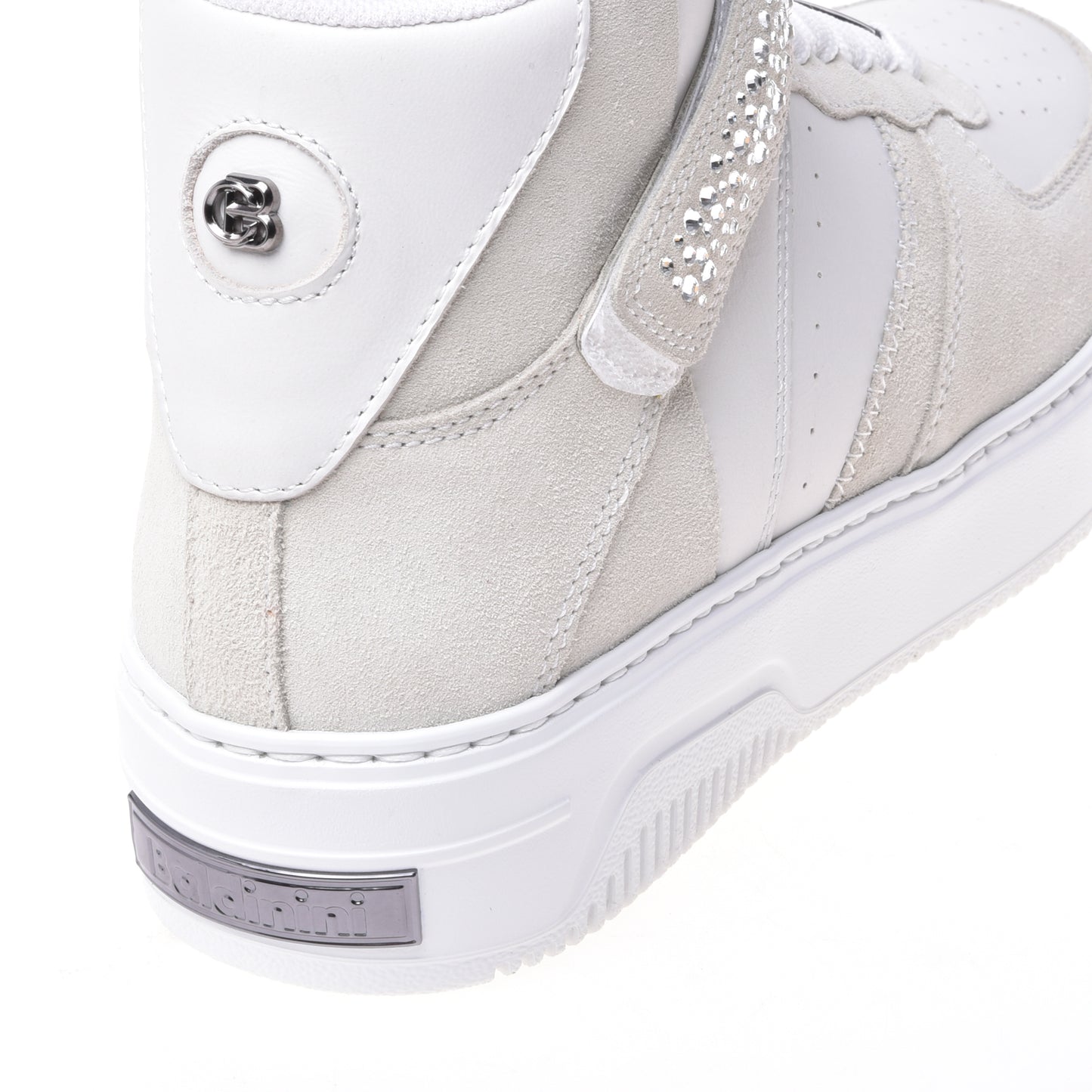 Sneakers montantes en cuir de veau et daim blanc laiteux