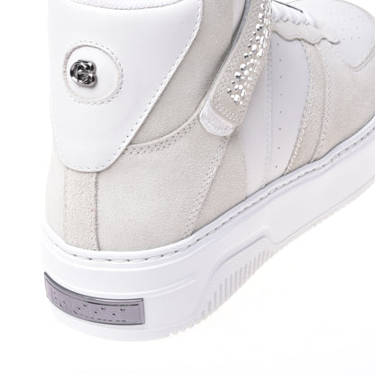 Sneakers montantes en cuir de veau et daim blanc laiteux