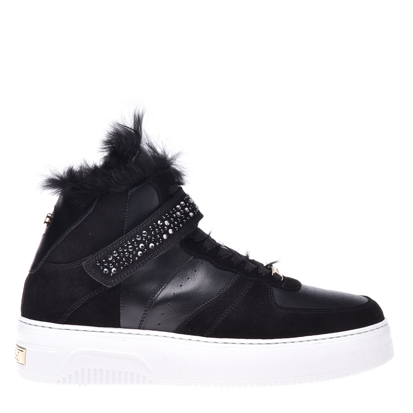 Sneakers montantes en cuir de veau et daim noir
