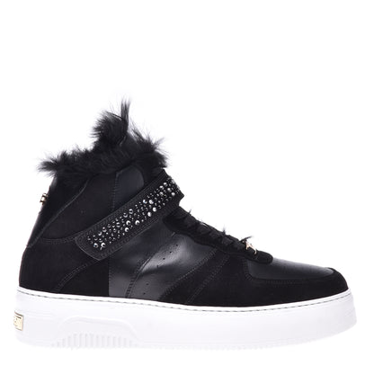 Sneakers montantes en cuir de veau et daim noir