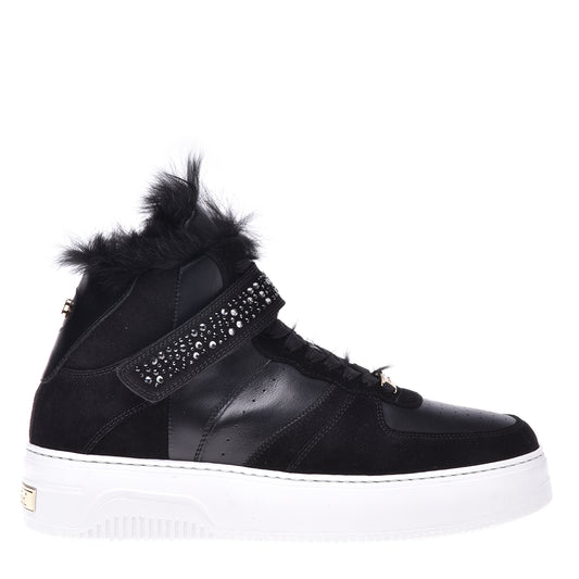 Sneakers montantes en cuir de veau et daim noir