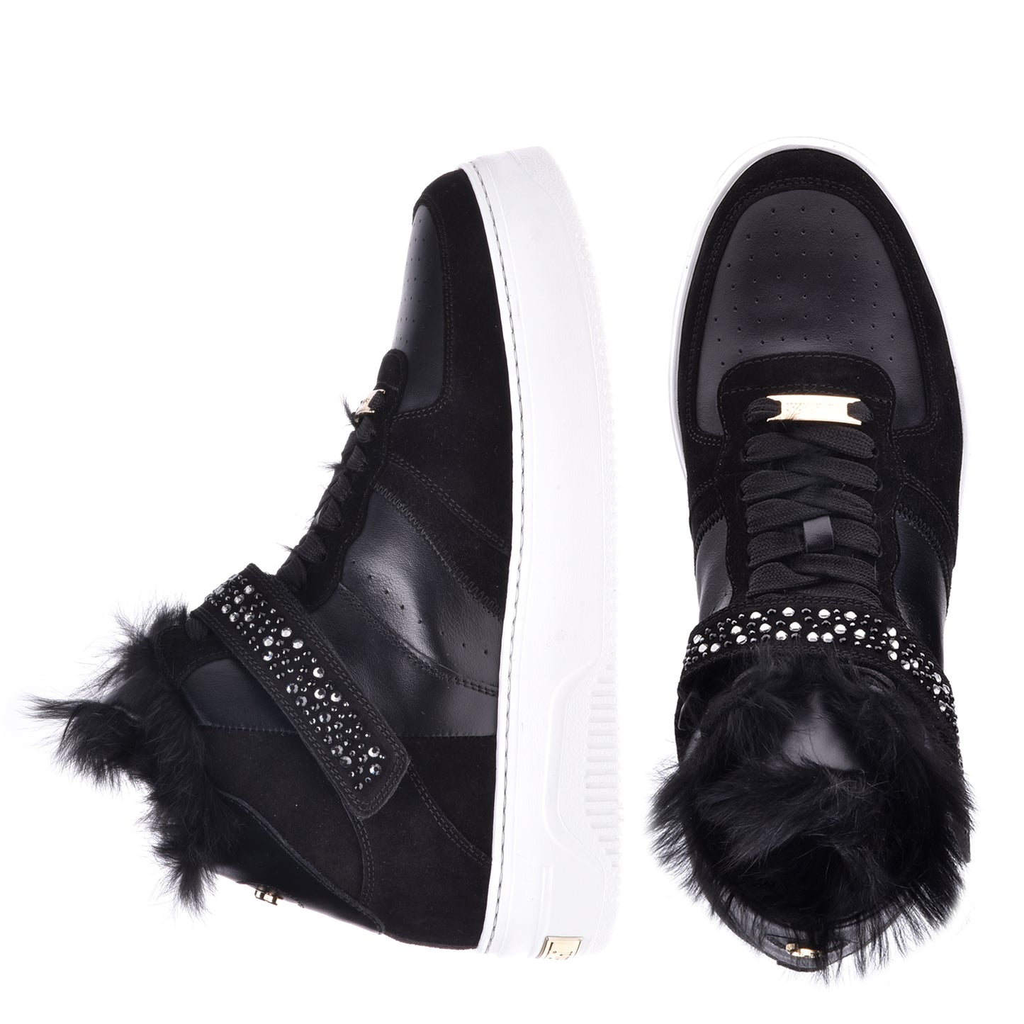 Sneakers montantes en cuir de veau et daim noir