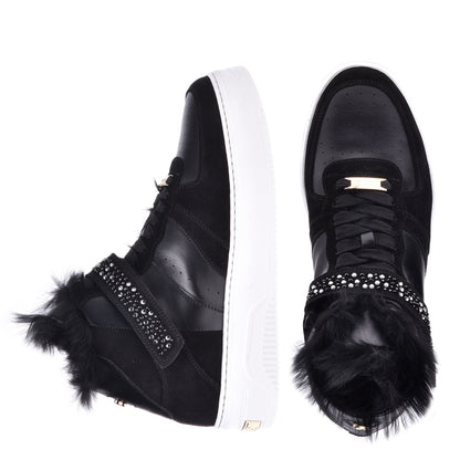 Sneakers montantes en cuir de veau et daim noir