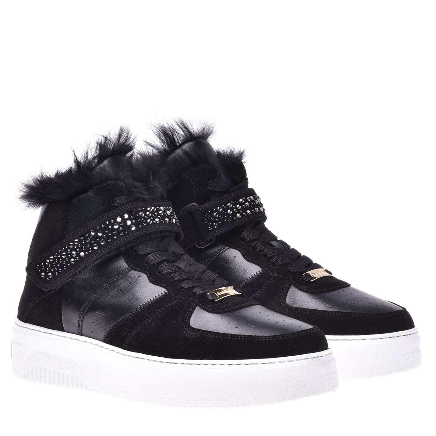 Sneakers montantes en cuir de veau et daim noir