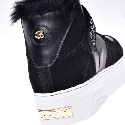 Sneakers montantes en cuir de veau et daim noir