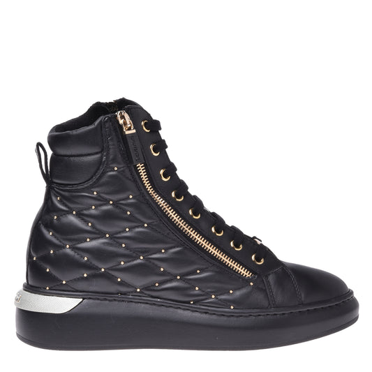 Sneakers montantes en nappa matelassé noir