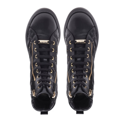 Sneakers montantes en nappa matelassé noir