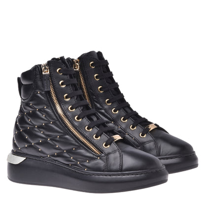 Sneakers montantes en nappa matelassé noir