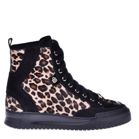 Sneakers montantes en croûte de cuir et peau de cheval