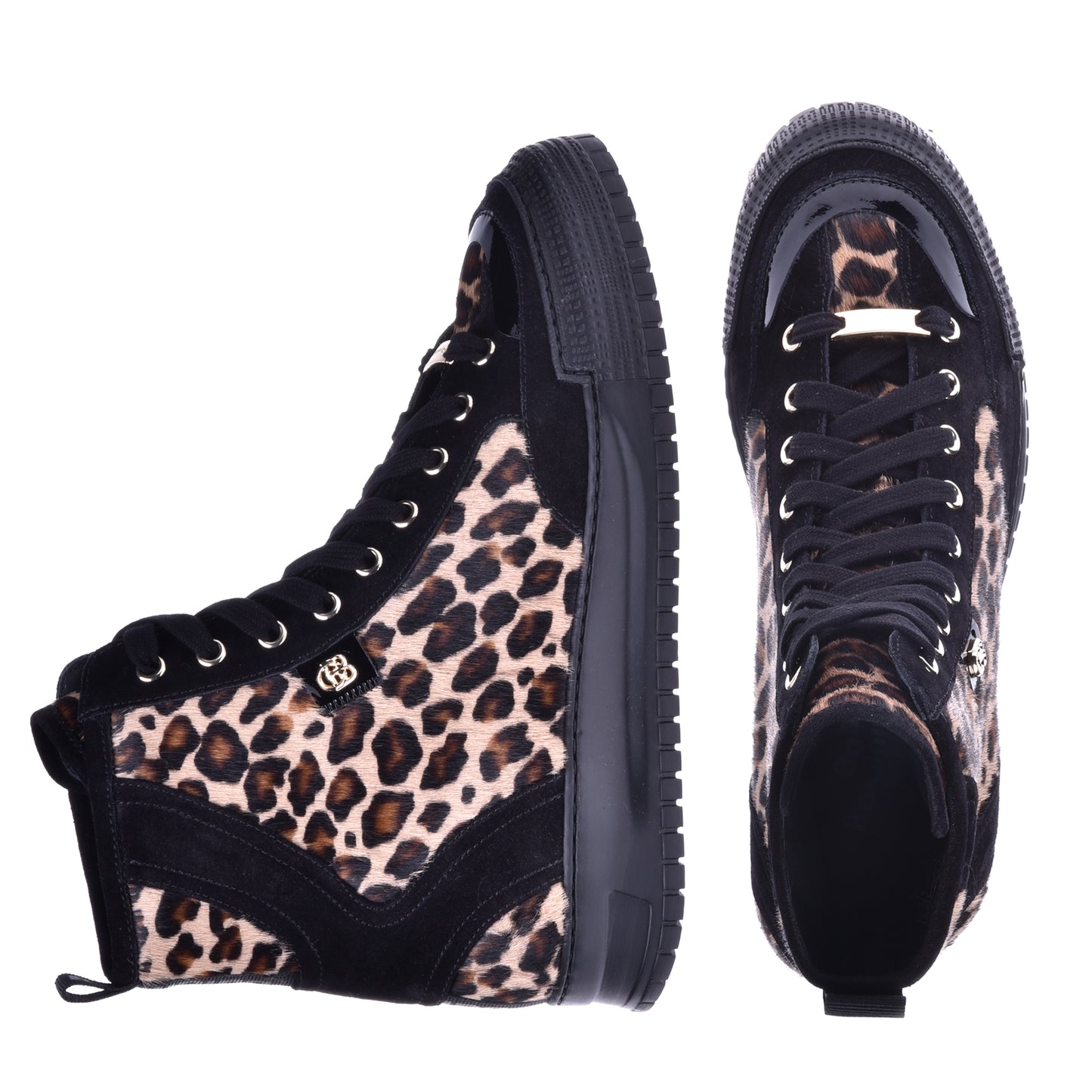 Sneakers montantes en croûte de cuir et peau de cheval