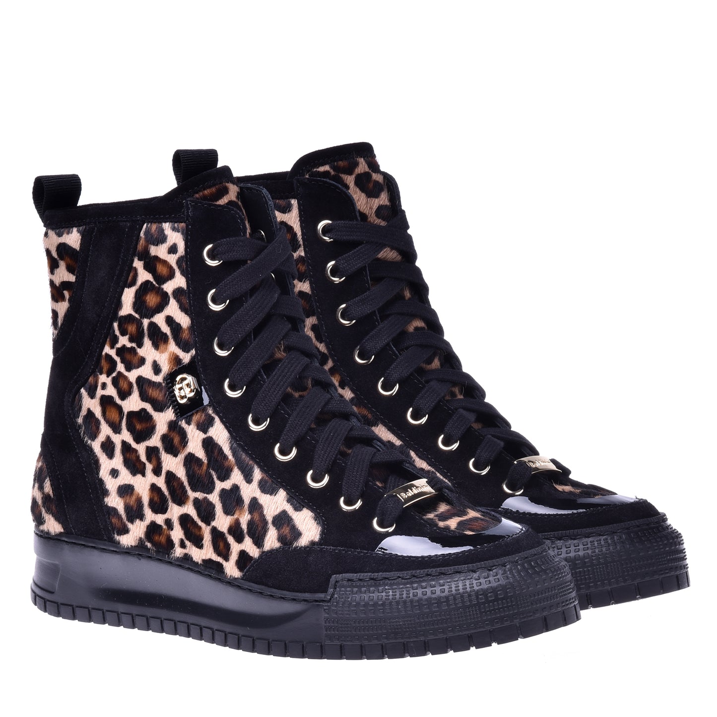 Sneakers montantes en croûte de cuir et peau de cheval