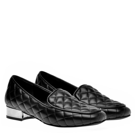 Black quilted leather loafers