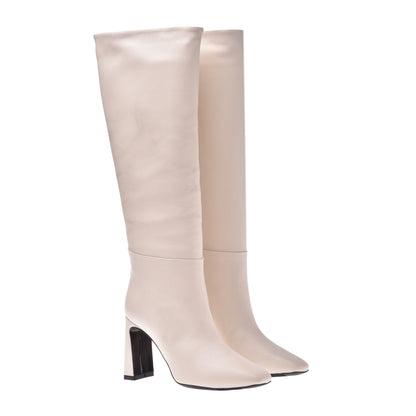 Botte « tube » en cuir nappa ivoire