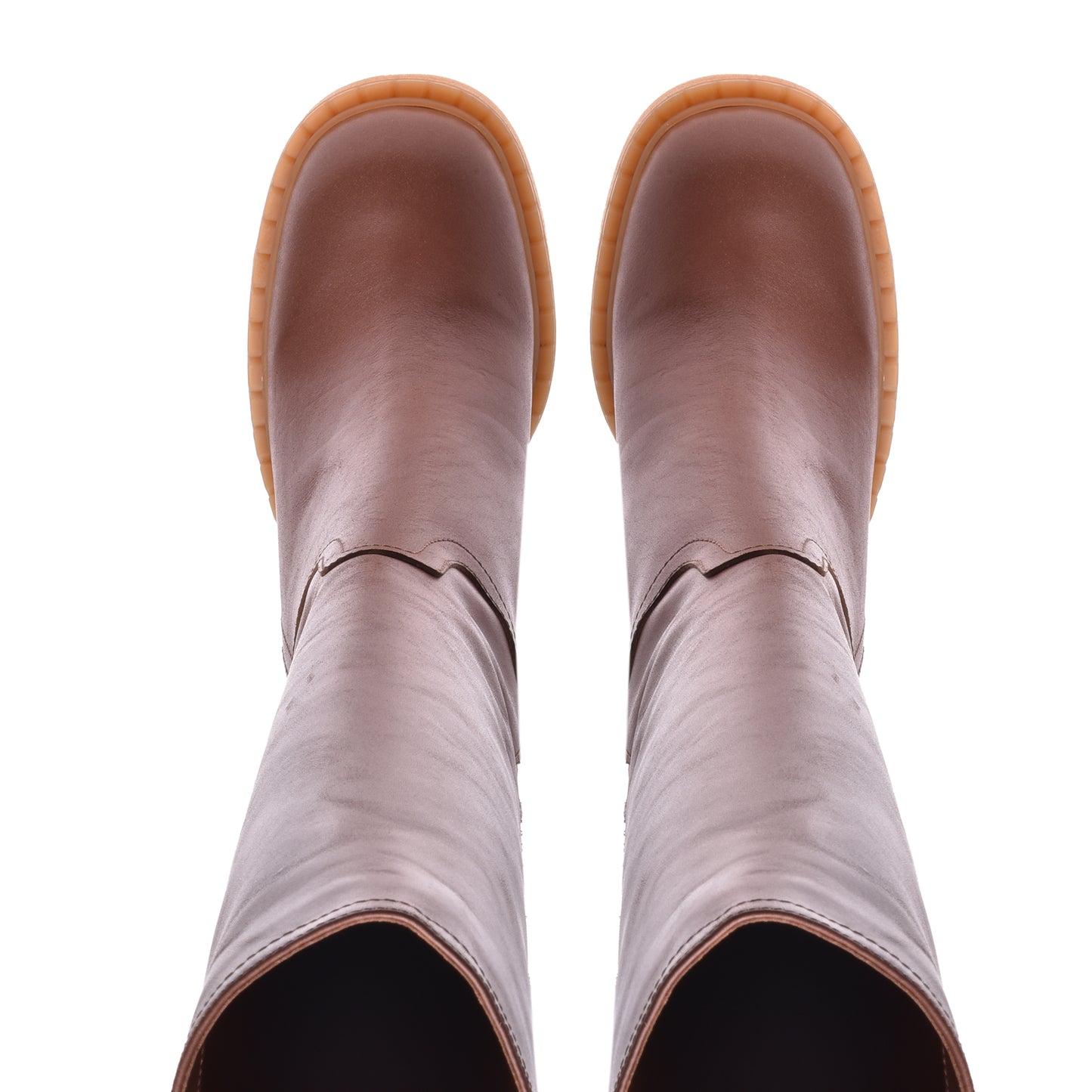 Botte « tube » en cuir de veau couleur cuir