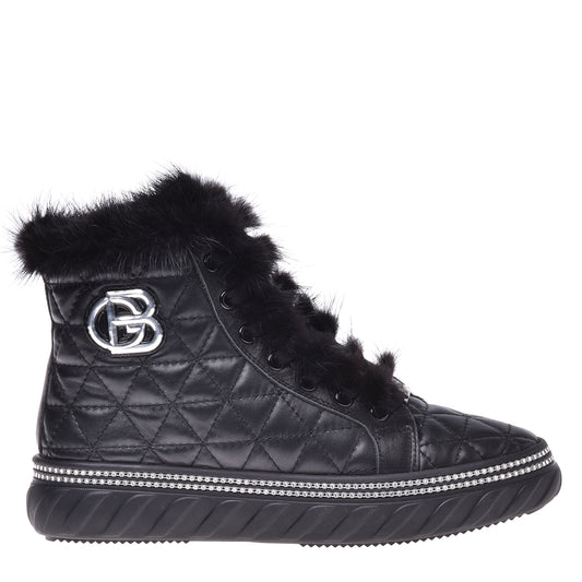 Sneakers montantes en nappa noir matelassé