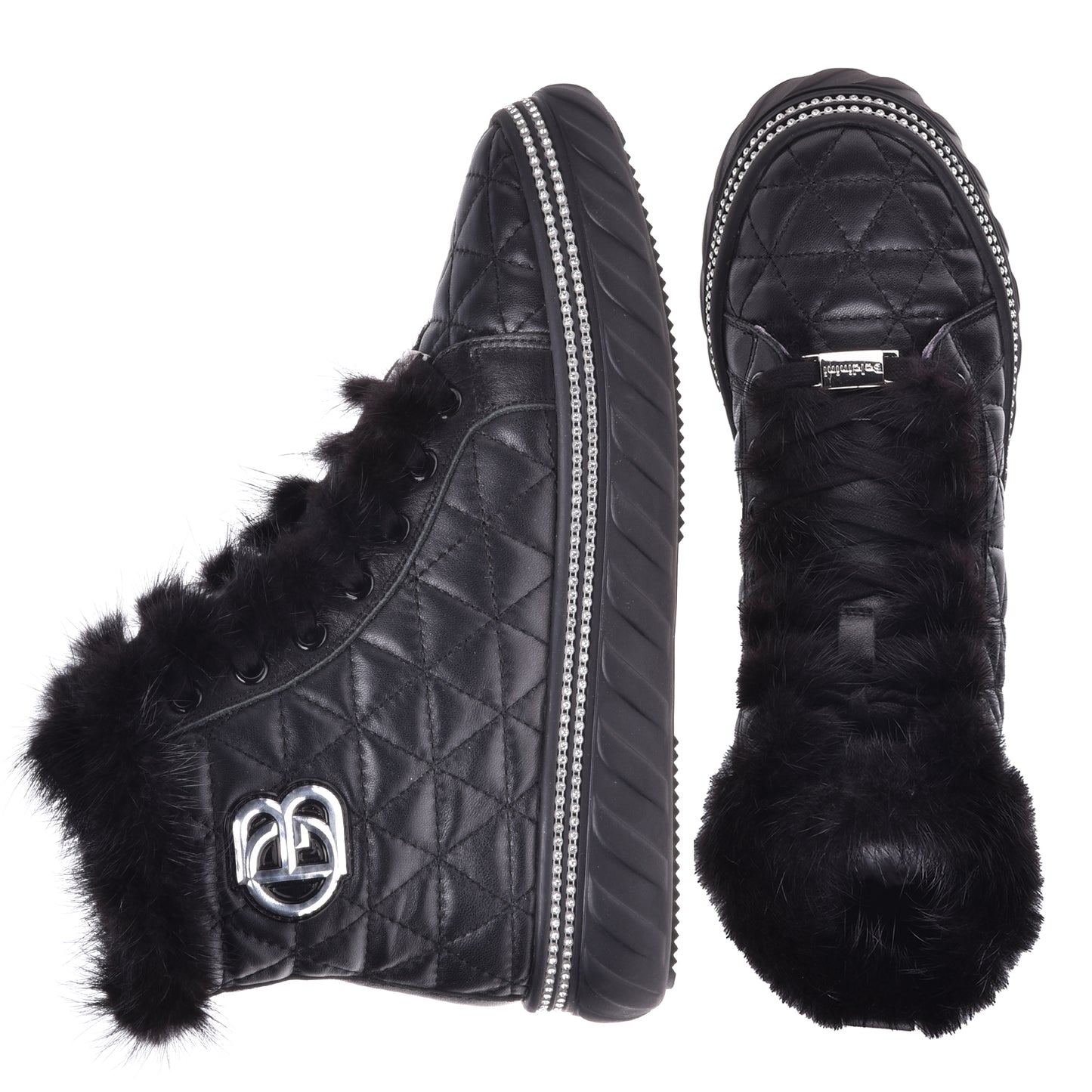Sneakers montantes en nappa noir matelassé