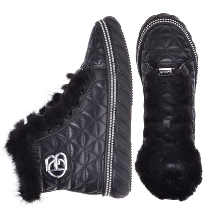 Sneakers montantes en nappa noir matelassé