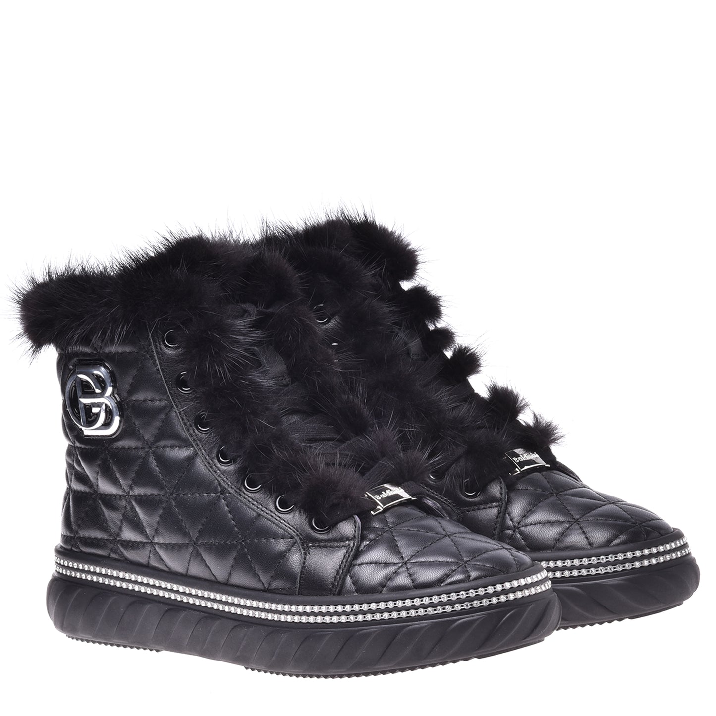 Sneakers montantes en nappa noir matelassé