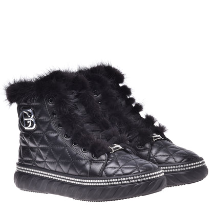 Sneakers montantes en nappa noir matelassé