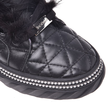 Sneakers montantes en nappa noir matelassé