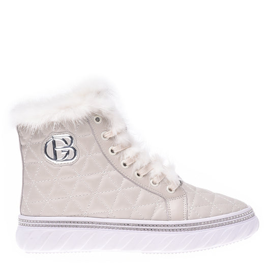 Sneakers montantes en nappa crème matelassé