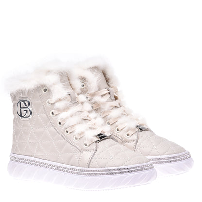 Sneakers montantes en nappa crème matelassé