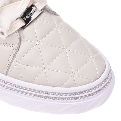 Sneakers montantes en nappa crème matelassé