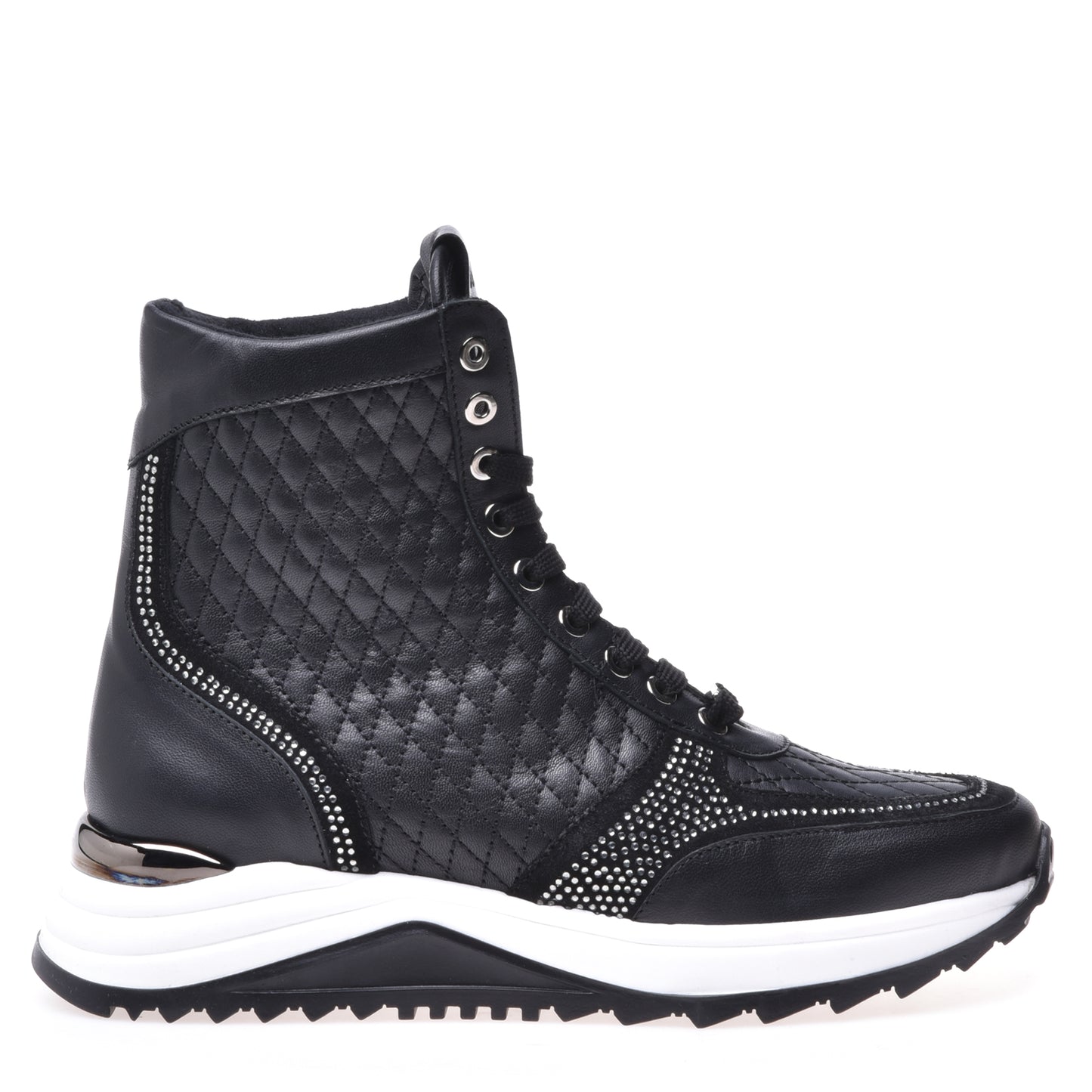 Sneakers montantes en nappa noir matelassé