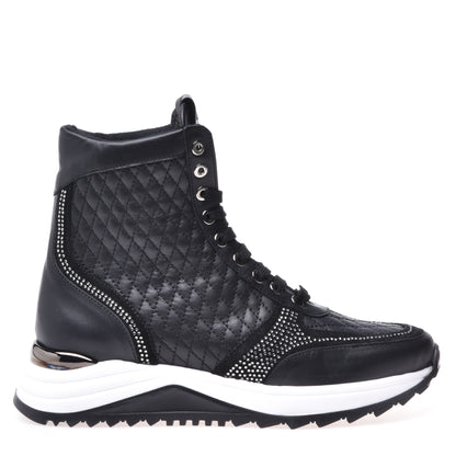 Sneakers montantes en nappa noir matelassé