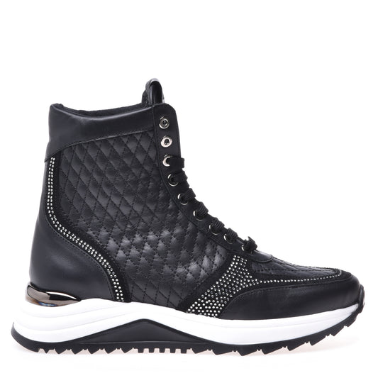 Sneakers montantes en nappa noir matelassé