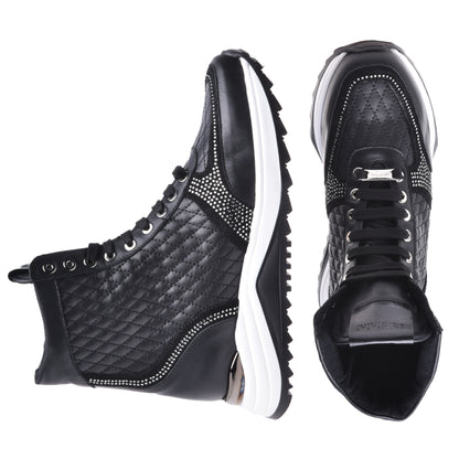 Sneakers montantes en nappa noir matelassé
