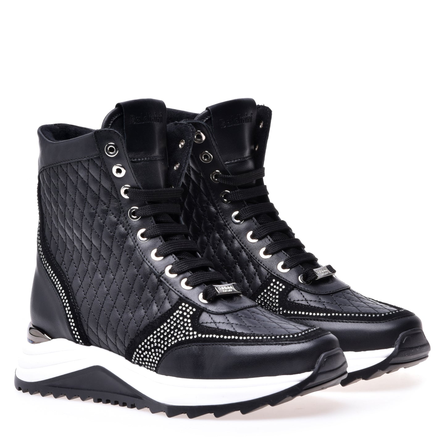 Sneakers montantes en nappa noir matelassé