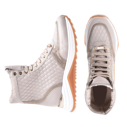 Sneakers montantes en nappa crème matelassé